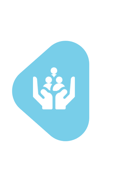 Hands holding family figures on blue background.