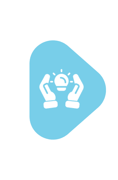 Hands holding light bulb icon on blue.